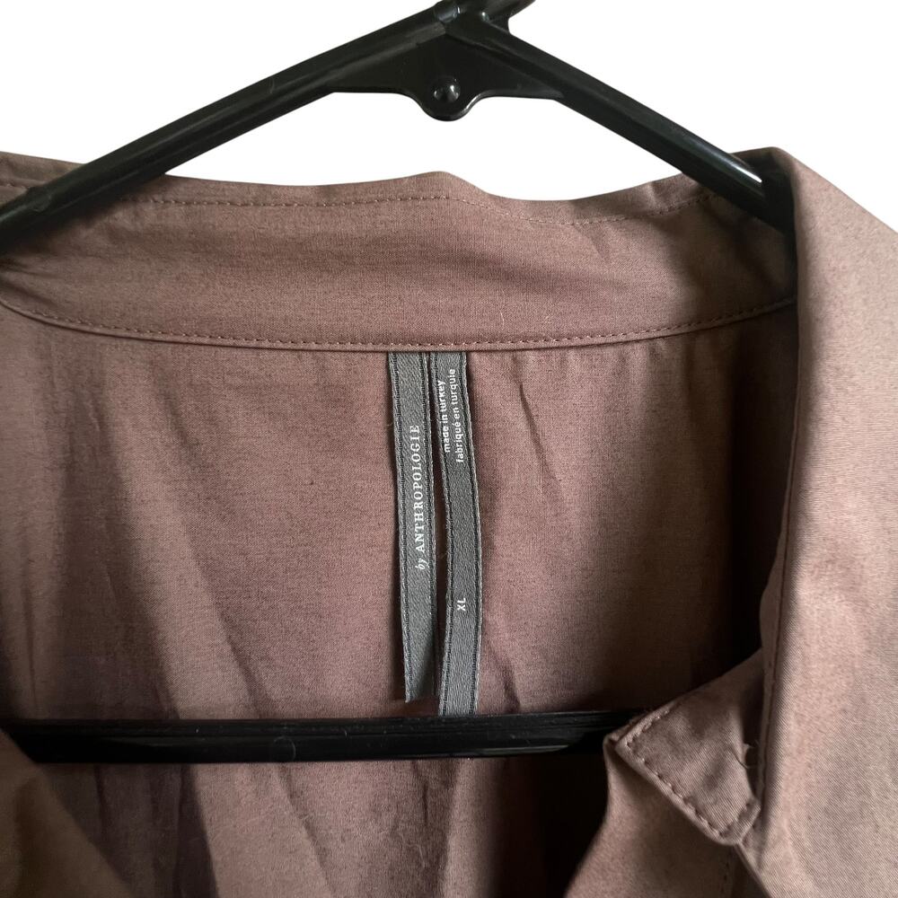 Anthropologie Somerset Dress Size XL Brown Maxi Shirt Poplin Tiered Pockets - Picture 3 of 4